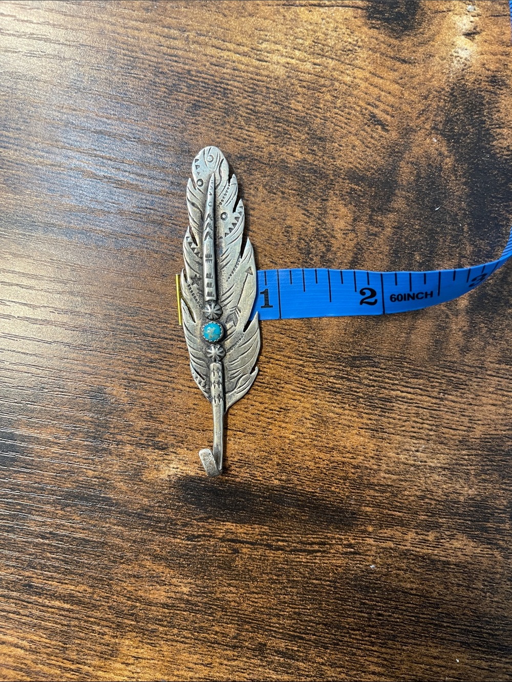 Sterling Feather Hat Pick with Turquoise Accent - Picture 6 of 8